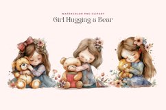 Watercolor Girl Hugging a Bear Clipart Product Image 2