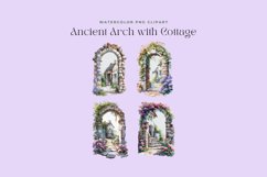Watercolor Ancient Arch with Cottage Clipart Product Image 2