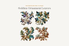 Watercolor Golden Ornament Leaves Clipart Product Image 2
