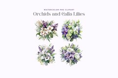 4 Watercolor Orchids and Calla Lilies Clipart Product Image 2