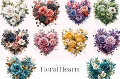 Watercolor Floral Hearts Cliparts Bundle Product Image 2