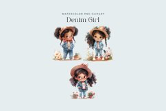 Watercolor Cute Denim Girl Clipart Product Image 2