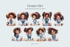 Watercolor Cute Denim Girl Clipart Bundle Product Image 2
