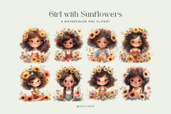 Watercolor Girl with Sunflowers Clipart Bundle Product Image 2