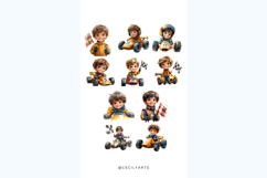 Watercolor Cute Boy in a Race Car Clipart Bundle Product Image 3