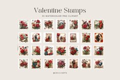 33 Watercolor Vintage Valentine Stamps Clipart Product Image 3