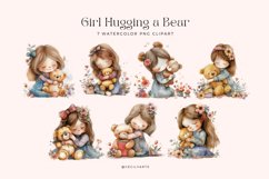Watercolor Girl Hugging a Bear Clipart Bundle Product Image 3