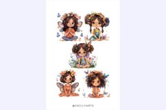 Watercolor African American Girl with Butterflies Clipart Product Image 3