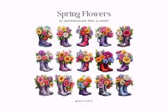 30 Watercolor Spring Flowers in a Boots Clipart Product Image 3