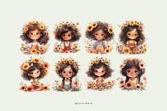 Watercolor Girl with Sunflowers Clipart Bundle Product Image 3