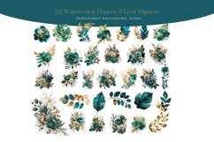 Teal and Gold Flowers Watercolor Clipart Product Image 3
