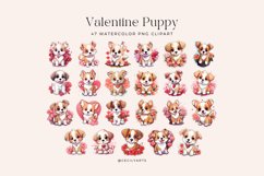 47 Watercolor Valentine Puppy Stickers Clipart Product Image 3