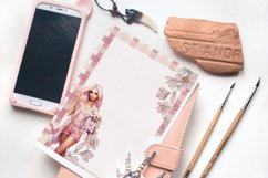 4 Watercolor Pink Fashion Planner Girl with a Dog Clipart Product Image 3