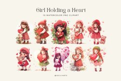Watercolor Girl Holding a Heart Clipart Bundle Product Image 3
