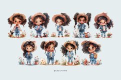 Watercolor Cute Denim Girl Clipart Bundle Product Image 3