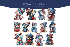 28 Watercolor Red Blue and White Teddy Bear Clipart Product Image 3