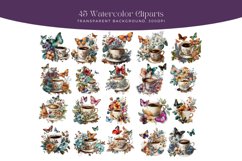 45 Watercolor Floral Coffee with Butterflies Clipart Product Image 3