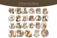 70 Watercolor Floral Cats Clipart Product Image 3