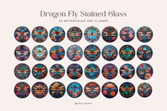 Watercolor Dragon Fly Stained Glass Clipart Bundle Product Image 3