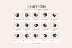 28 Watercolor Black and White Heart Cats Clipart Product Image 3