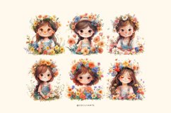 Watercolor Girl with Spring Flowers Clipart Bundle Product Image 3