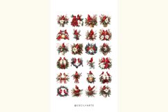 Watercolor Cardinal Christmas Floral Set Clipart Bundle Product Image 3