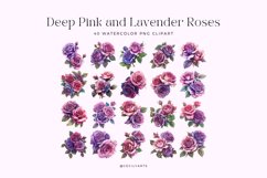 40 Watercolor Deep Pink and Lavender Roses Clipart Product Image 3
