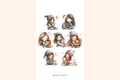 Watercolor Cute Girl with Cat Clipart Product Image 3