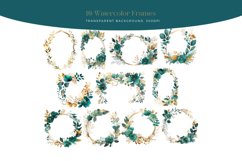 Teal and Gold Flowers Watercolor Clipart Product Image 4
