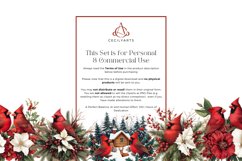 Watercolor Cardinal Christmas Floral Set Clipart Bundle Product Image 4