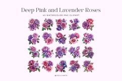 40 Watercolor Deep Pink and Lavender Roses Clipart Product Image 4