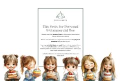 Watercolor Cute Girl with a Cake Clipart Bundle Product Image 4