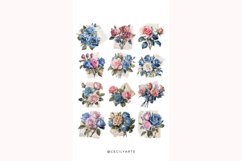 30 Watercolor Blue and Pink Vintage Roses Clipart Product Image 4