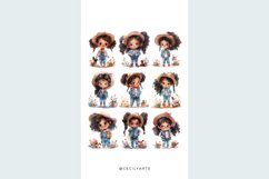 Watercolor Cute Denim Girl Clipart Bundle Product Image 4