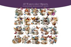 45 Watercolor Floral Coffee with Butterflies Clipart Product Image 4