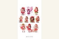 Watercolor Girl Holding a Heart Clipart Bundle Product Image 4
