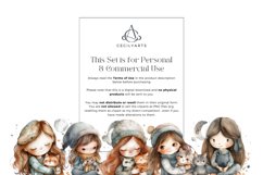 Watercolor Cute Girl with Cat Clipart Product Image 4