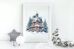 15 Watercolor Winter Houses Clipart Product Image 5