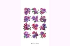 40 Watercolor Deep Pink and Lavender Roses Clipart Product Image 5
