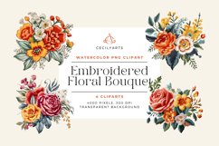 4 Watercolor Embroidered Floral Bouquet Cliparts Product Image 1