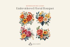4 Watercolor Embroidered Floral Bouquet Cliparts Product Image 2