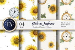 Watercolor Clocks Sunflower Seamless Texture Digital Paper Product Image 1