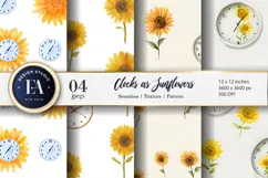 Watercolor Sunflower Clock Seamless Pattern Digital Paper Product Image 1