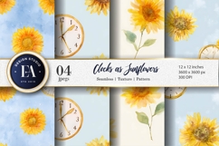 Watercolor Clocks Sunflower Seamless Texture Digital Paper Product Image 1