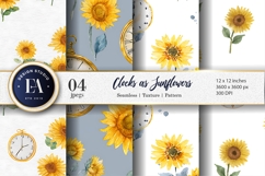Seamless Watercolor Sunflower Clocks Design Digital Paper Product Image 1
