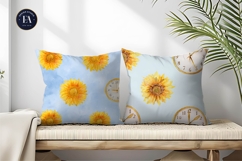 Watercolor Clocks Sunflower Seamless Texture Digital Paper Product Image 2