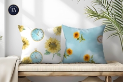 Sunflower Clocks Watercolor Seamless Pattern Digital Paper Product Image 2