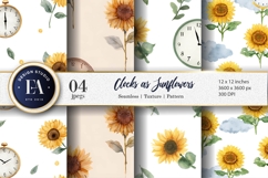 Seamless Watercolor Sunflower Clocks Design Digital Paper Product Image 1