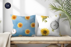 Seamless Sunflower Clocks Watercolor Pattern Digital Paper Product Image 2