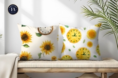 Watercolor Sunflower Clock Seamless Pattern Digital Paper Product Image 2